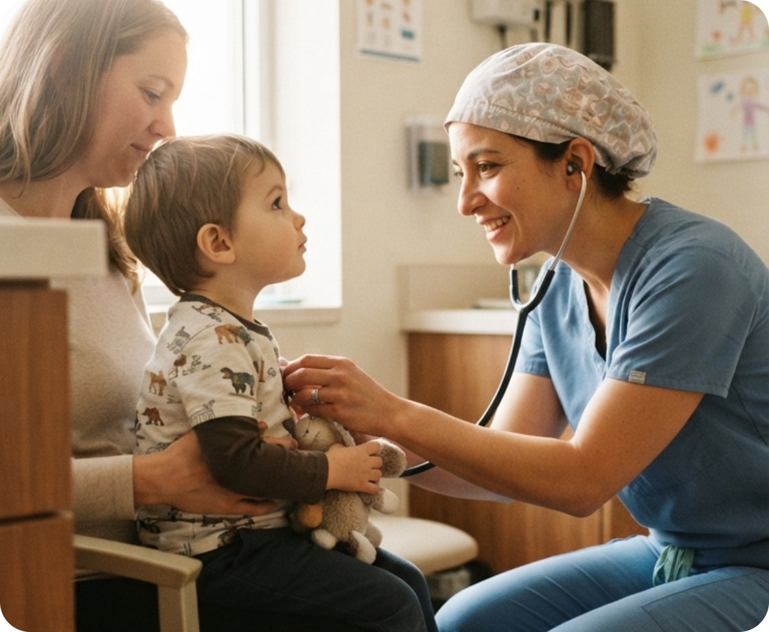 A clinician caring for a child during a same-day sick visit