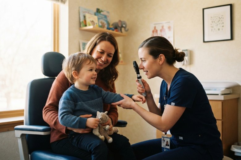 A clinician caring for a child during a same-day sick visit